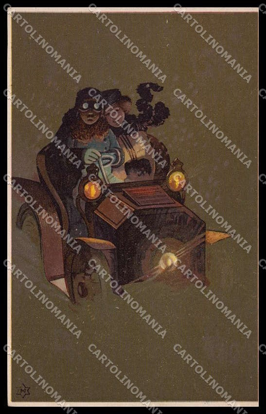 Illustratori Artist Signed Romantic Couple Car Art Nouveau serie 43101 pc ZG7932 – fronte