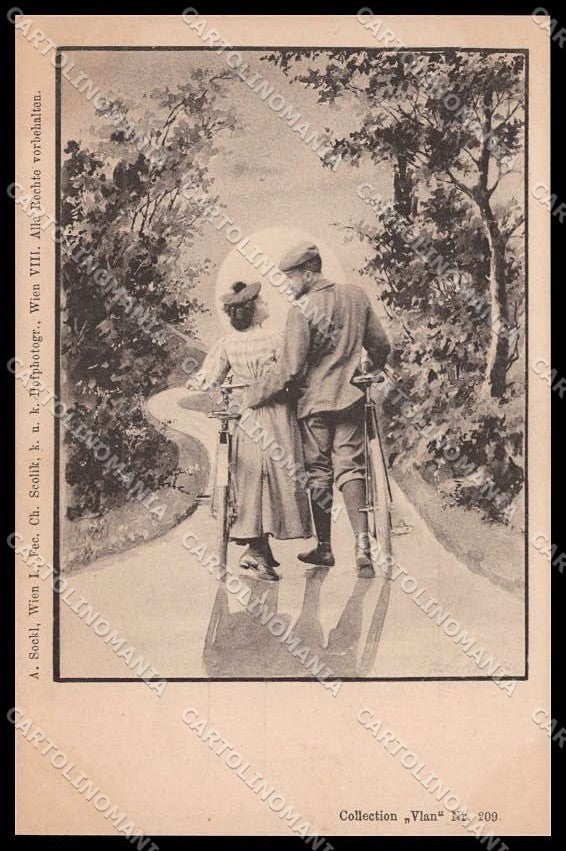 Artist Signed Sockl Romantic Couple Bicycle Collection Vlan 209 cartolina ZG7933 – fronte