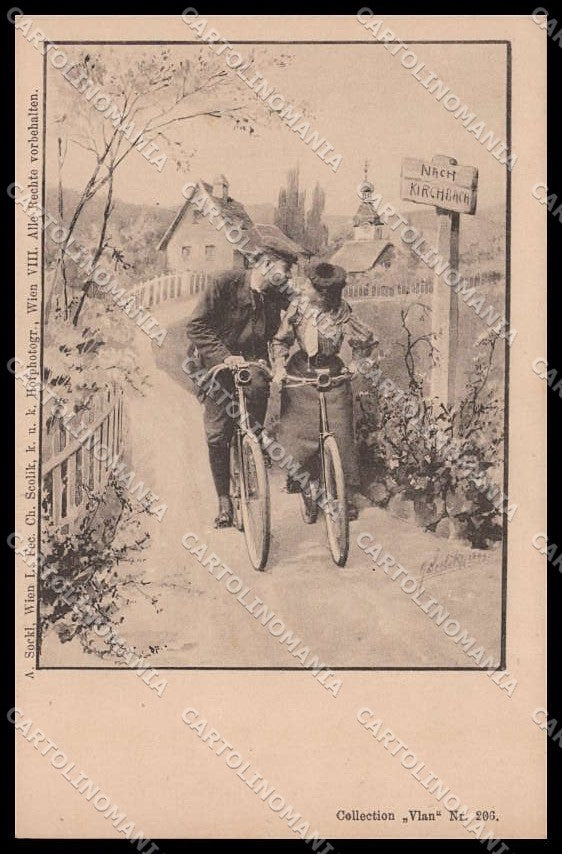 Artist Signed Sockl Romantic Couple Bicycle Collection Vlan 206 cartolina ZG7935 – fronte