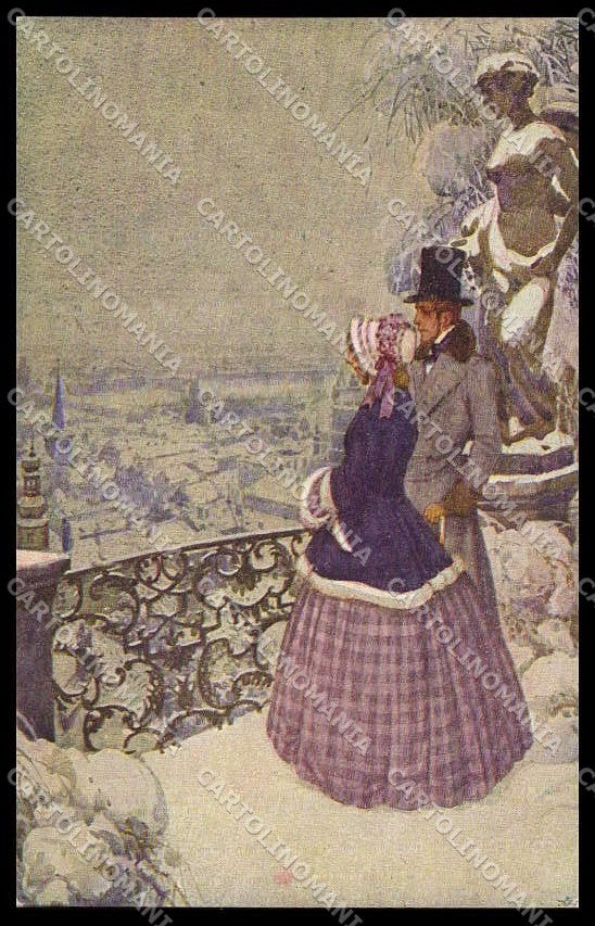 Illustratori Artist Signed J. Wenig Romantic Couple 287 cartolina ZG7942 – fronte