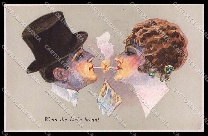 Illustratori Artist Signed Usabal Smoking Lady Man WSSB cartolina ZG7944 – fronte