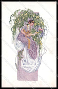 Illustratori Artist Signed Patek ? Lady Bird Flower Art Nouveau cartolina ZG7945 – fronte