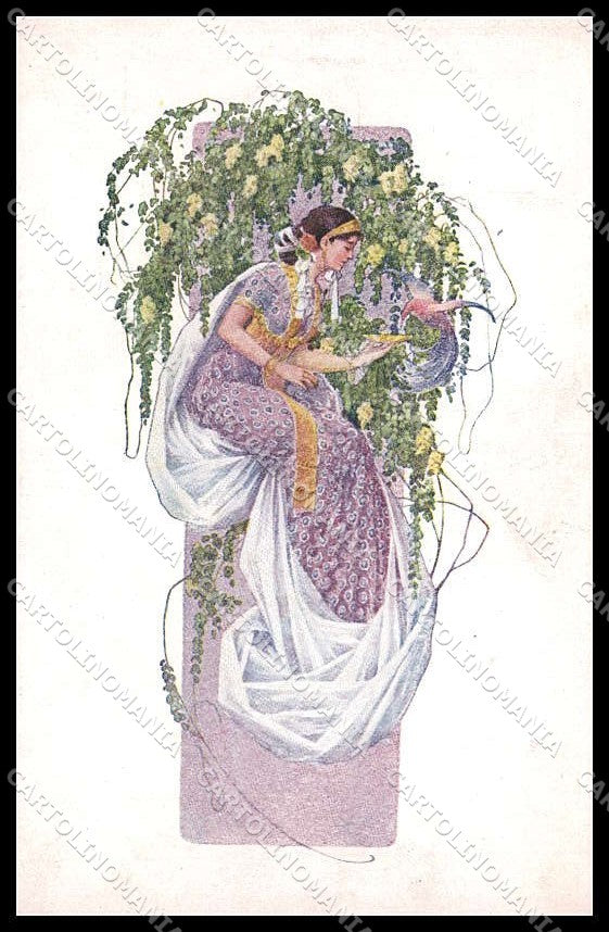 Illustratori Artist Signed Patek ? Lady Bird Flower Art Nouveau cartolina ZG7945 – fronte