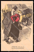 Illustratori Artist Signed Steinlen Lady Couple CORNER CREASED cartolina ZG7948 – fronte