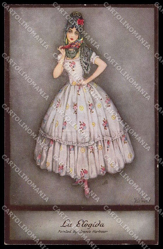 Illustratori Artist Signed Jennie Harbour Spanish Lady Oilette 3801 pc ZG7996 – fronte