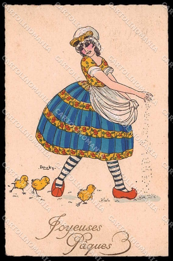 Artist Signed Douky Lady Easter Hand Painted CORNER CREASED pc ZG8026 – fronte