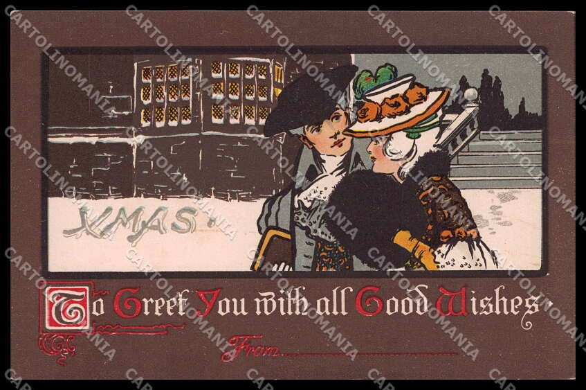 Illustratori Artist Signed Christmas Romantic Couple cartolina ZG8027 – fronte