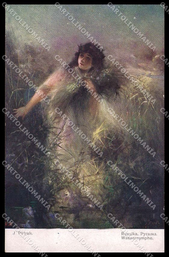 Illustratori Artist Signed J. Pstrak Lady Nymphe serie 1077 cartolina ZG8064 – fronte