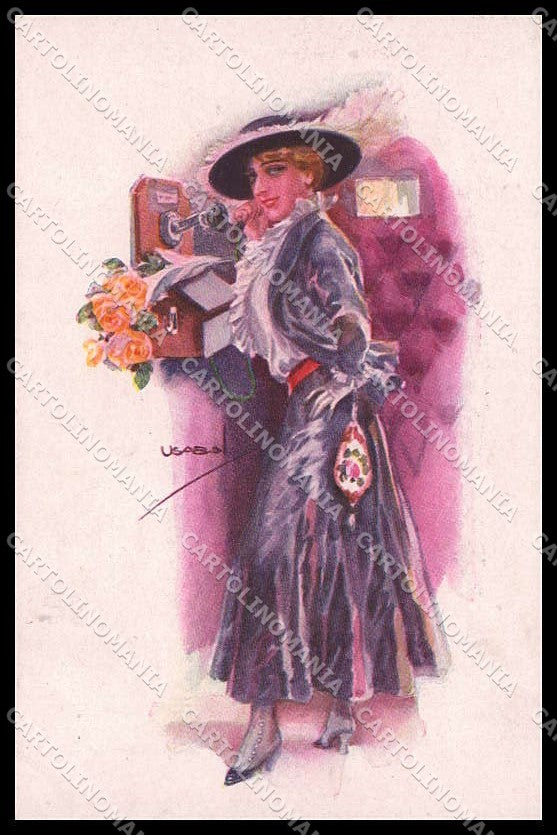 Illustratori Artist Signed Usabal Fashion Lady Phone serie 323-6 pc ZG8111 – fronte