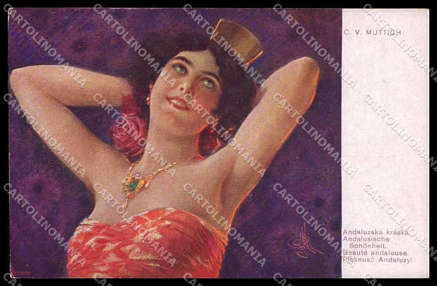 Illustratori Artist Signed C. V. Muttich Spanish Lady cartolina ZG8119 – fronte