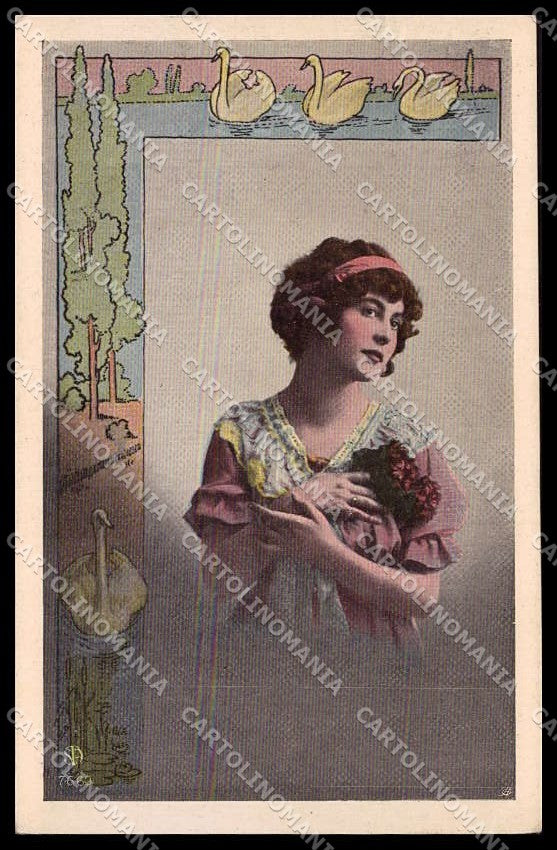 Illustratori Artist Signed Lady Art Nouveau Alterocca 7660 cartolina ZG8126 – fronte