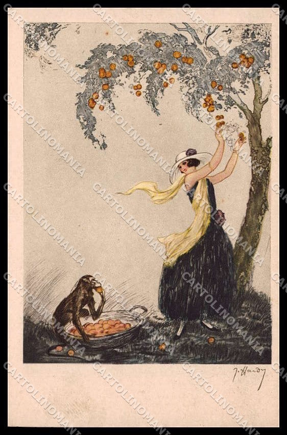 Artist Signed Hardy Fashion Lady Monkey Paris Gravures 1964 pc ZG8149 – fronte