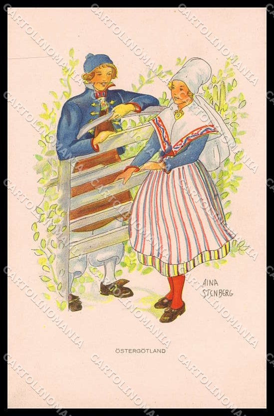 Illustratori Artist Signed Aina Stenberg Couple Lady serie 120 cartolina ZG8158 – fronte