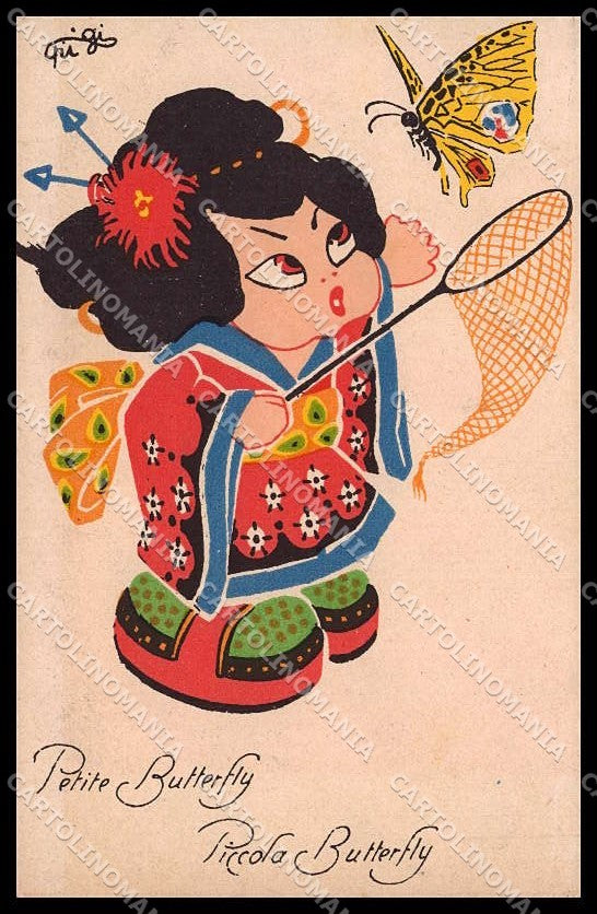 Illustratori Artist Signed Piattoli Girl Geisha Butterfly cartolina ZG8187 – fronte
