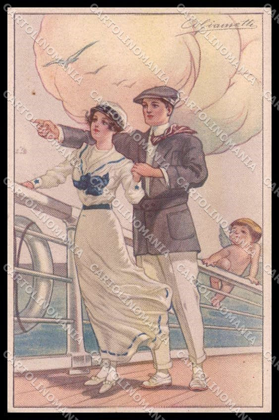Illustratori Artist Signed Giametti Romantic Couple Lady serie 295-1 pc ZG8190 – fronte