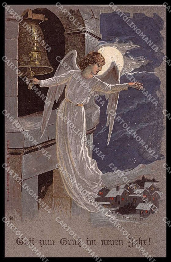 Illustratori Artist Signed Angel Paper Moon New Year cartolina ZG8212 – fronte