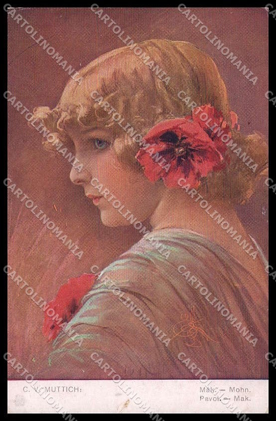 Illustratori Artist Signed C. V. Muttich Girl cartolina ZG8221 – fronte