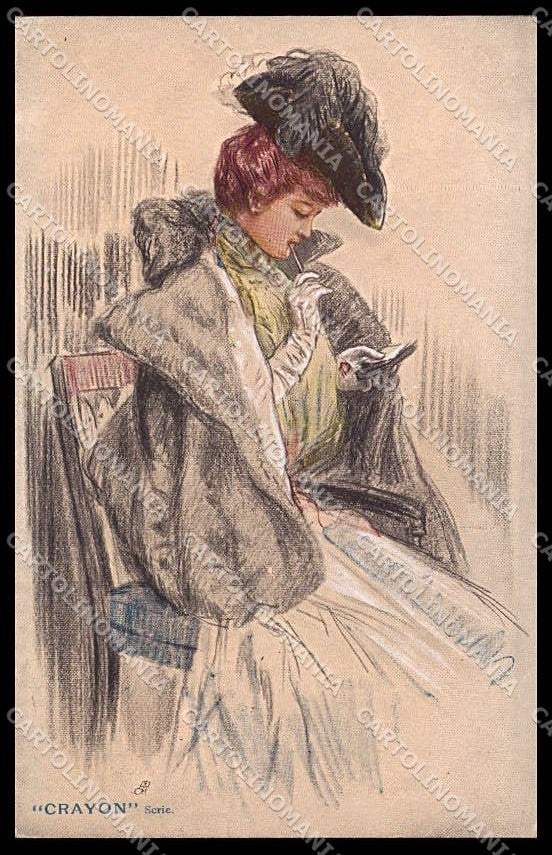 Illustratori Artist Signed Crayon Fashion Lady Oilette 367 cartolina ZG8227 – fronte