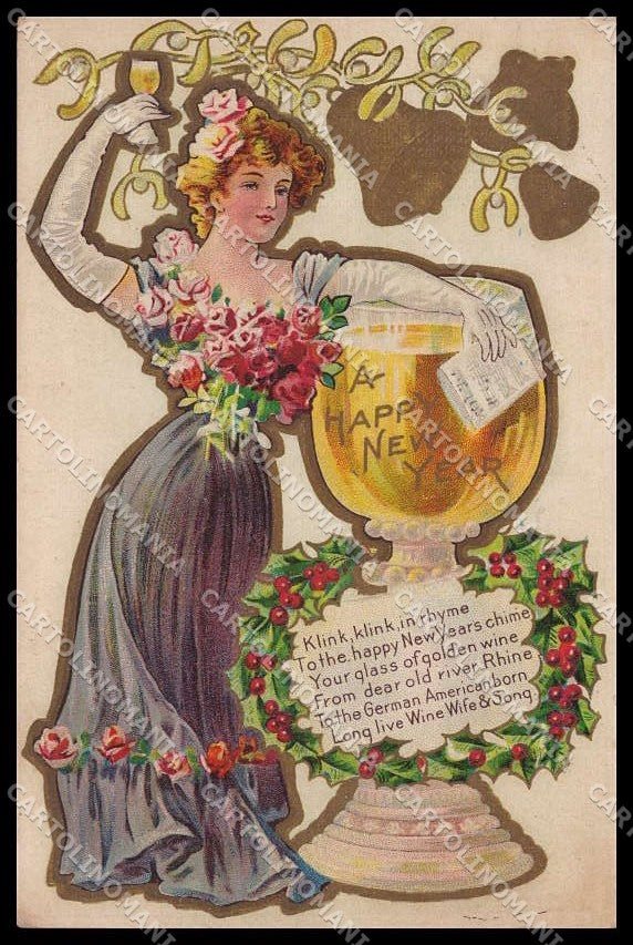 Illustratori Artist Signed Lady Art Nouveau Happy New Year serie 1 pc ZG8228 – fronte