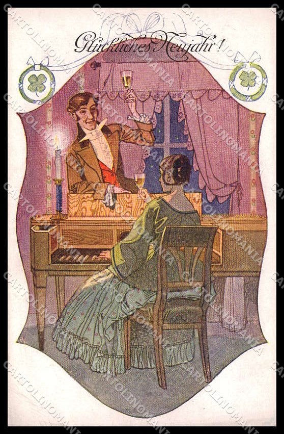 Illustratori Artist Signed Welzl ? Couple Toasting BRWI 3128 WRINKLES pc ZG8231 – fronte