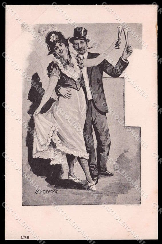 Illustratori Artist Signed P. Staerck Couple Toasting serie 1786 pc ZG8232 – fronte