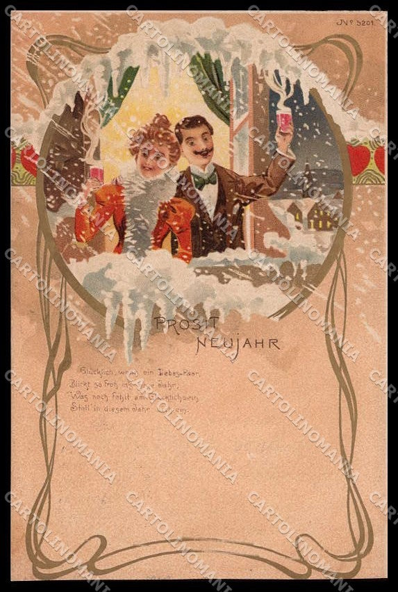 Illustratori Artist Signed Lady Toasting Art Nouveau serie 5201 pc ZG8241 – fronte