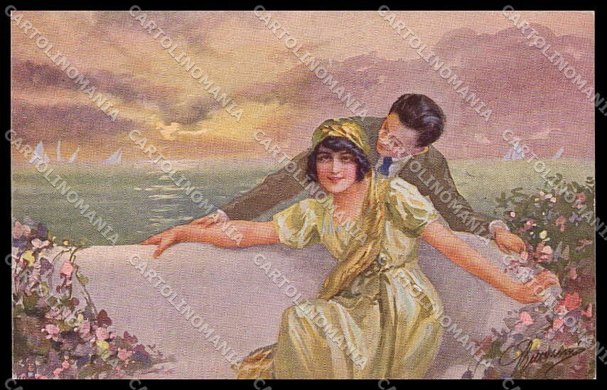 Illustratori Artist Signed Guerzoni Romantic Couple serie 1038-2 pc ZG8292 – fronte