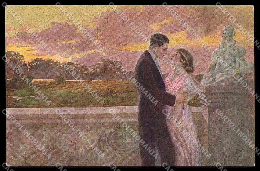 Illustratori Artist Signed Guerzoni Romantic Couple serie 1035-4 pc ZG8317 – fronte