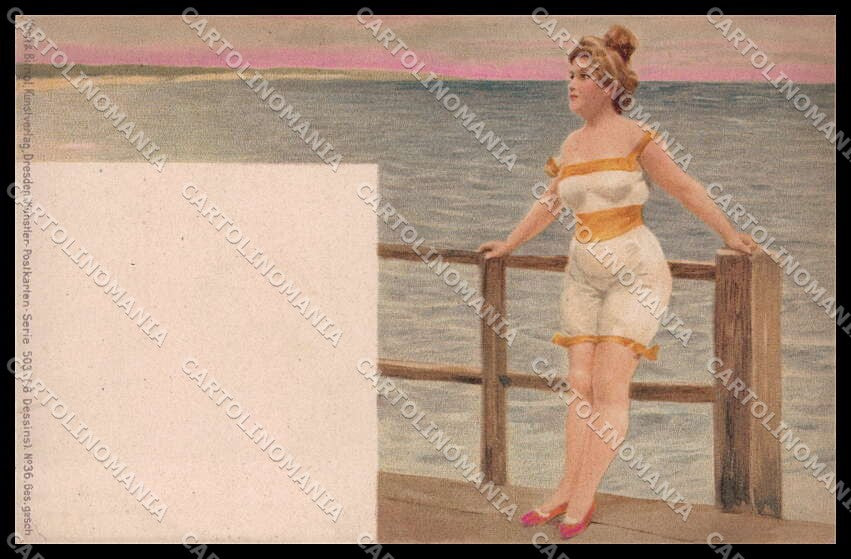 Artist Signed Bathing Beauty Art Nouveau Koch serie 503 CORNER CREASED pc ZG8363 – fronte