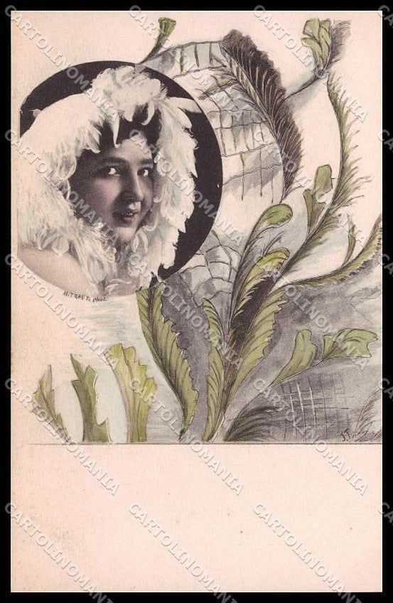 Illustratori Artist Signed J. T. Lady Art Nouveau H. Traut phot. 488 pc ZG8375 – fronte