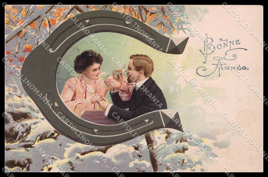 Illustratori Artist Signed Lady Toasting Art Nouveau Couple Relief pc ZG8384 – fronte
