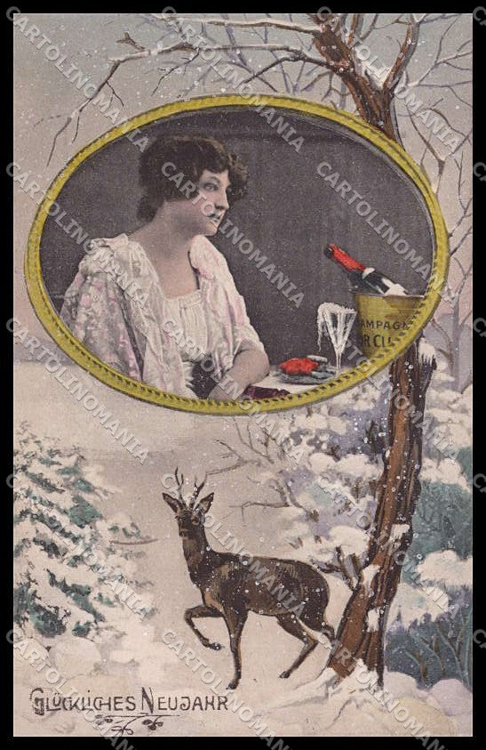 Illustratori Artist Signed Lady Toasting Art Nouveau serie 1401-3 pc ZG8385 – fronte