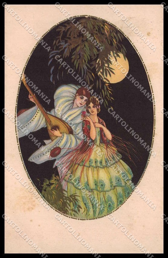 Artist Signed Corbella Lady Pierrot Moon Art Deco Degami serie 2071 pc ZG8399 – fronte