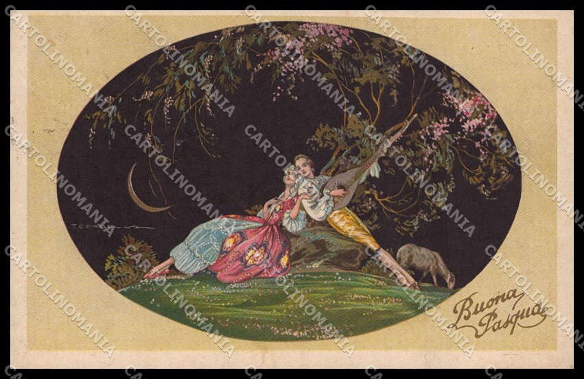 Artist Signed Corbella Romantic Couple Art Deco Degami 1122 CREASED pc ZG8414 – fronte