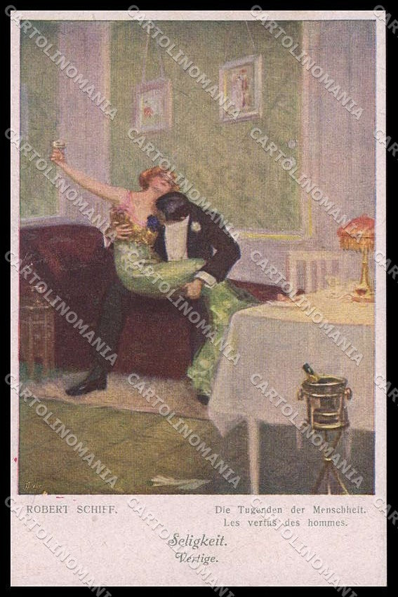 Illustratori Artist Signed R. Schiff Lady Toasting Couple serie 22-107 pc ZG8435 – fronte