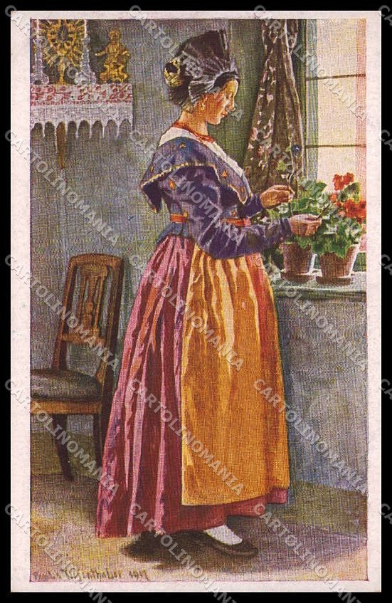Illustratori Artist Signed Paula Hornsteiner Tiefenthaler Lady Bolzano pc ZG8456 – fronte