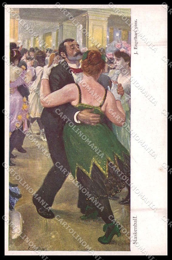 Artist Signed J. Engelhart Dancing Couple Maskenball BKWI serie 1126 pc ZG8469 – fronte