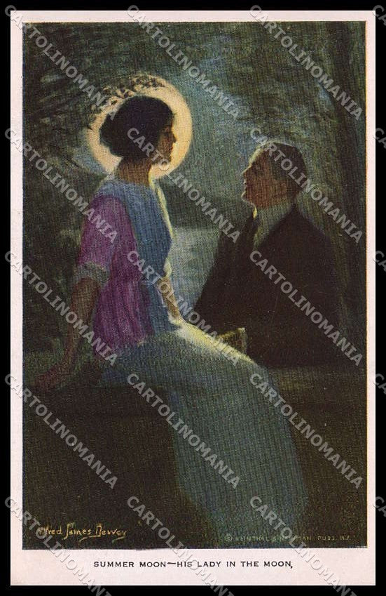 Artist Signed A. J. Dewey Romantic Couple Paper Moon serie 464 cartolina ZG8472 – fronte