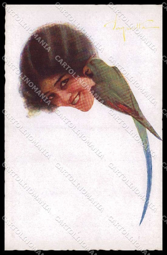 Illustratori Artist Signed Pagnotta Lady Parrot serie 1003 cartolina ZG8494 – fronte