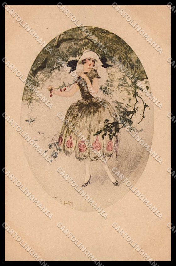 Artist Signed Hardy Fashion Glamour Lady Italien Gravur 1787 pc ZG8501 – fronte