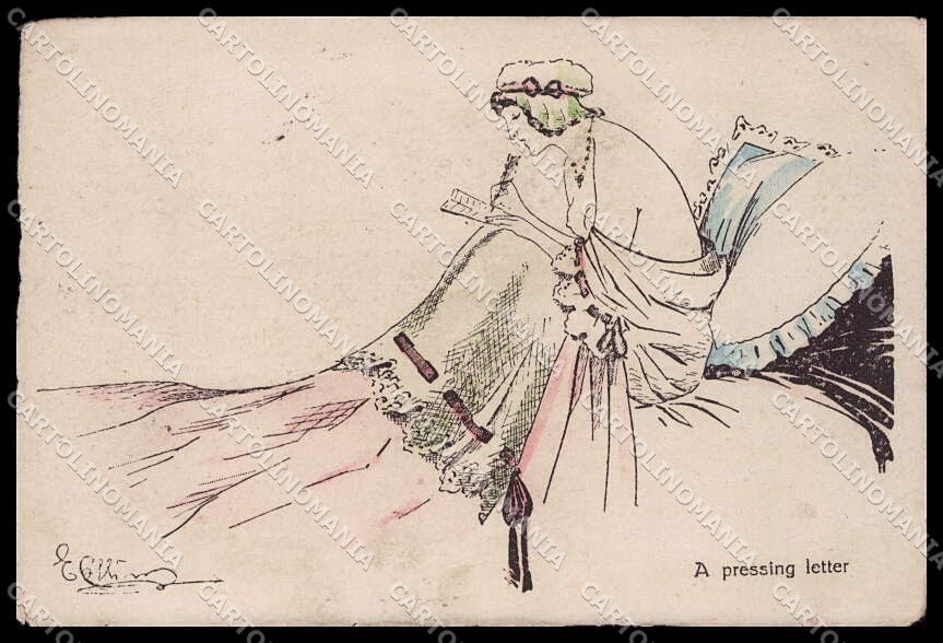 Illustratori Artist Signed Risque Lady A Pressing Letter serie 431 pc ZG8530 – fronte