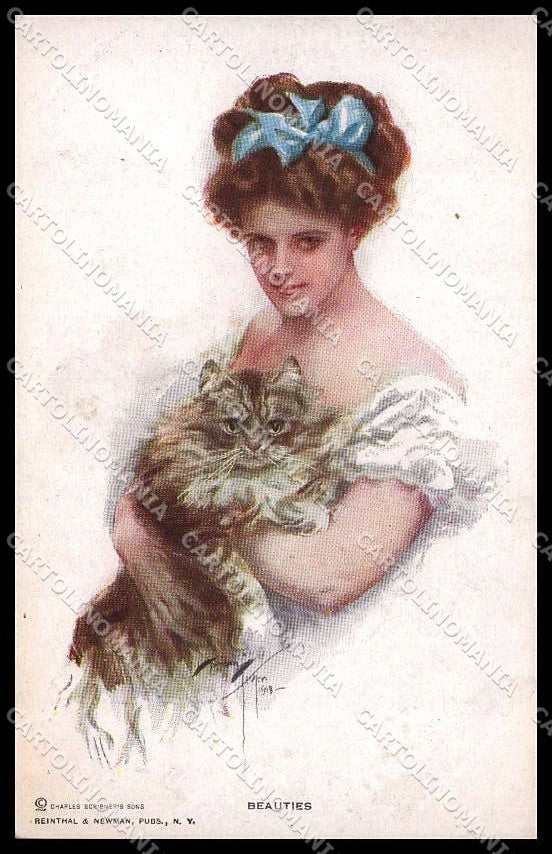 Artist Signed H. Fisher Glamour Lady Cat Reinthal serie 101 cartolina ZG8539 – fronte