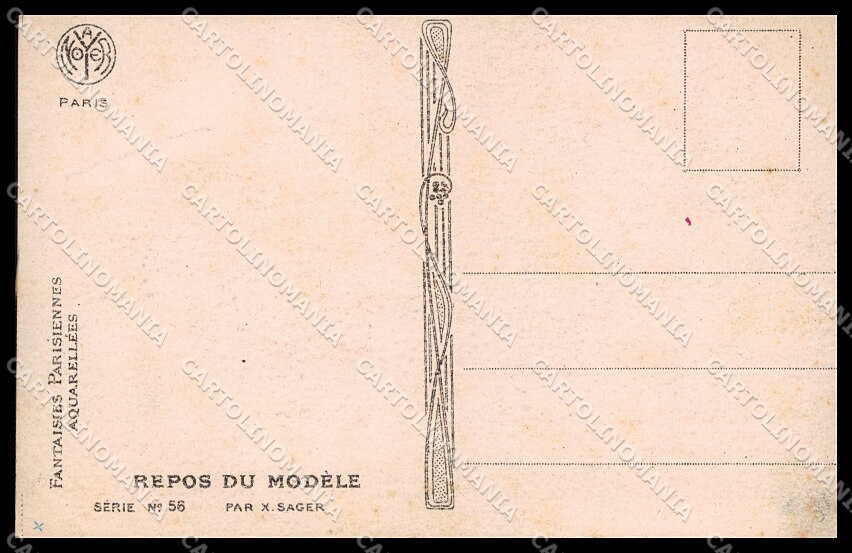 Illustratori Artist Signed X. Sager Lady Repos du Modele serie 56 pc ZG8571 – retro