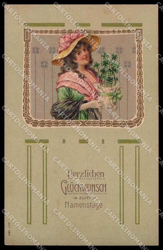 Artist Signed Fashion Lady Four-Leaf Clover Relief serie 594 cartolina ZG8634 – fronte