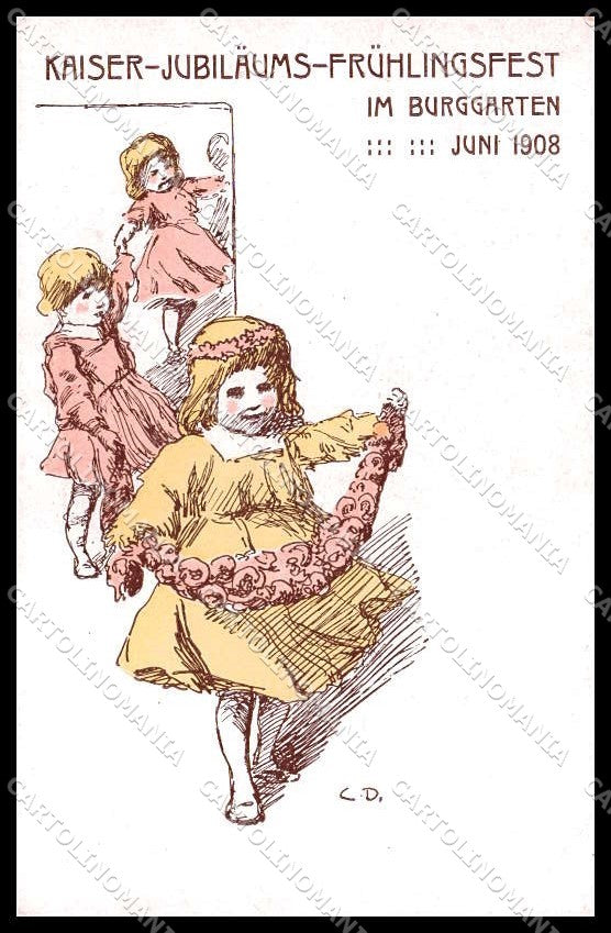 Artist Signed C. D. Children Kaiser Jubilaums Juni 1908 Styria Graz pc ZG8647 – fronte