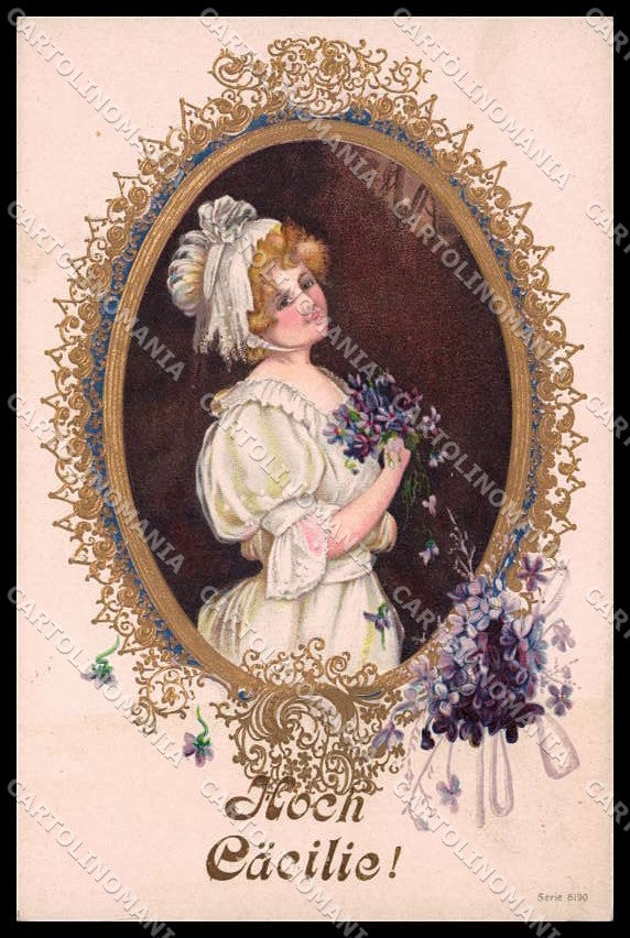 Illustratori Artist Signed Lady Art Nouveau Violets Relief 8190 cartolina ZG8670 – fronte