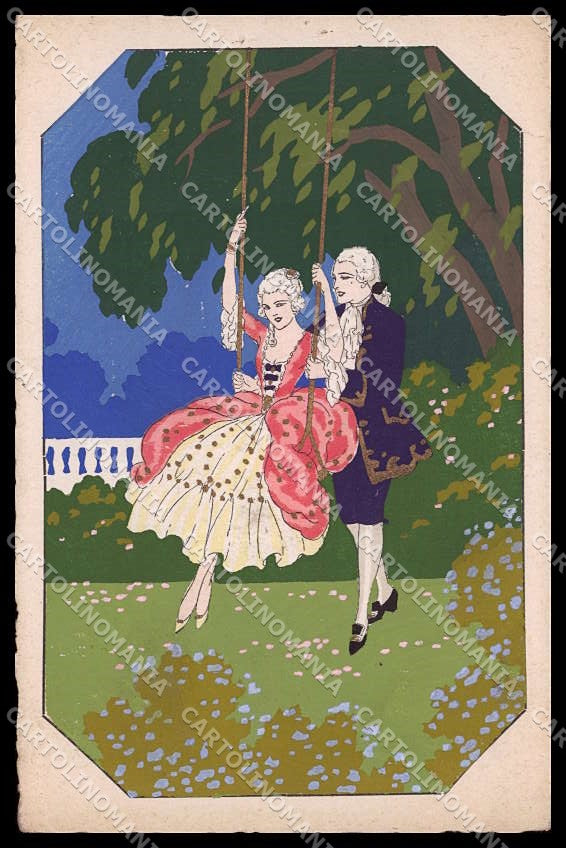 Artist Signed Meschini Lady Couple Hand Painted PIN HOLES CREASED pc ZG8699 – fronte