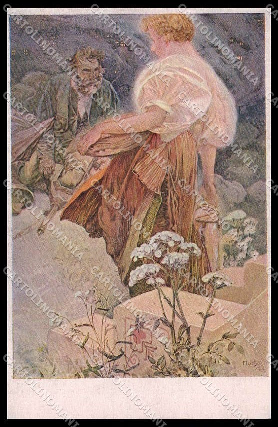 Illustratori Artist Signed Mucha Art Nouveau Lady cartolina ZG8730 – fronte