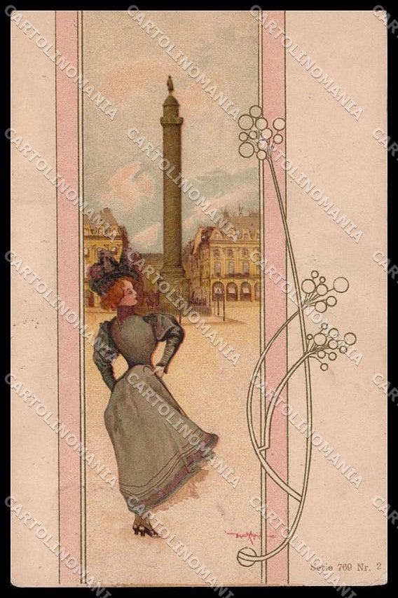 Illustratori Artist Signed Basch Arpad Lady Art Nouveau serie 769-2 pc ZG8759 – fronte