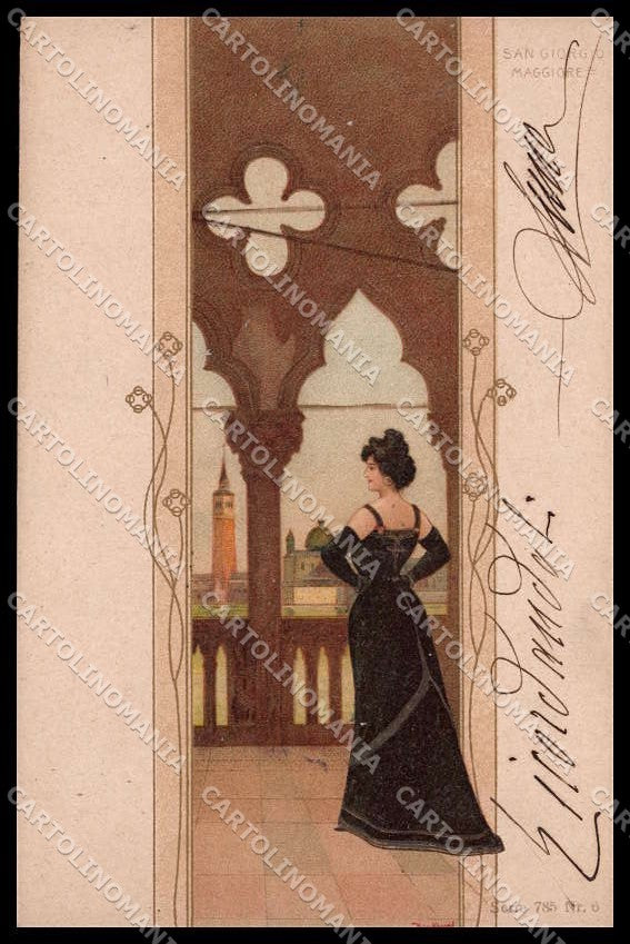 Artist Signed Basch Arpad Lady Art Nouveau Venezia S. Giorgio 785-6 pc ZG8760 – fronte